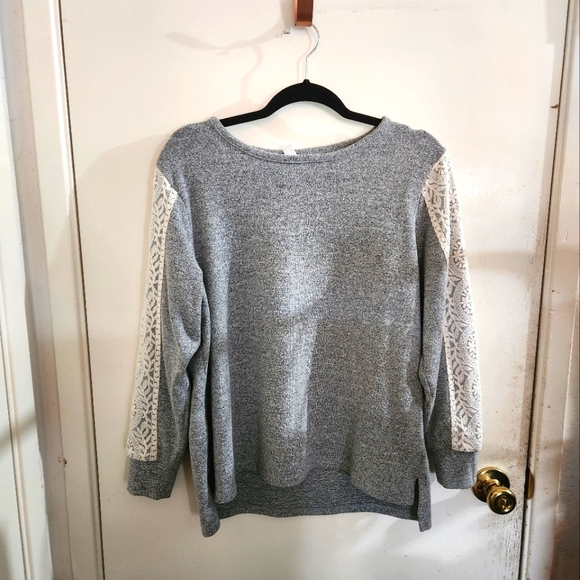 WHITE LACE Sleeves Sweatshirt Flora Nikrooz Gray Medium - Picture 2 of 5